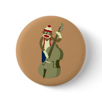 Sock Monkey Upright Bass Player Pinback Button