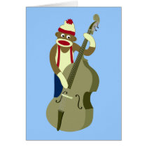 Sock Monkey Upright Bass Player Greeting Cards