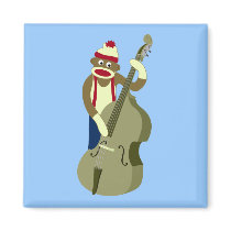 Sock Monkey Upright Bass Player Refrigerator Magnet