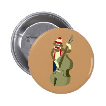 Sock Monkey Upright Bass Player Pinback Button