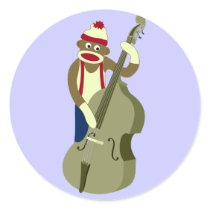 Sock Monkey Upright Bass Player Stickers
