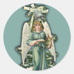 Soft Blue Angel With Harp Holiday Cards Sticker