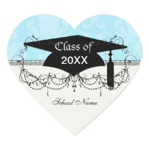 soft blues lovely damask heart stickers