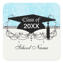 soft blues lovely damask square sticker