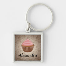 Soft Pink and Brown Cupcake, Personalised Keepsake Keychain