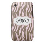 Soft Pink and Brown Monogram Frame iPhone 3 Cover