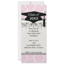 soft pink and white flourish damask pattern personalized invites
