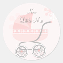 Soft Pink Baby Buggy Round Stickers