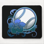 Softball / Baseball Tropical Flower Blue Mousepad