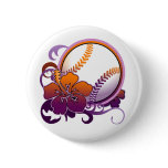 Softball / Baseball Tropical Flower Purple Button