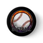 Softball Emblem Orange Purple Button