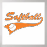 softball script text logo orange posters