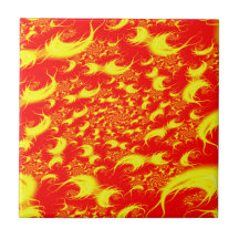 Solar Flares: Red Yellow Spiral Fractal Ceramic Tiles