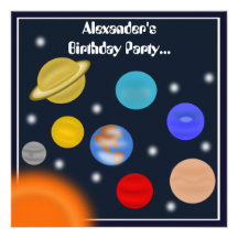 Solar System Outer Space Birthday Party Invitations