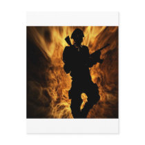 soldier steping out if fire post card