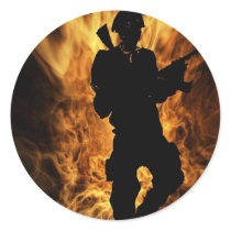 soldier steping out if fire sticker