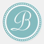 Solid Aqua Blue Dot Monogram Initial Sticker