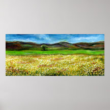 SOLITARY TREE IN THE YELLOW FLOWER FIELD,TUSCANY POSTER