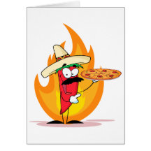 Sombrero Chile Chilli Pepper Holds Up Pizza Card