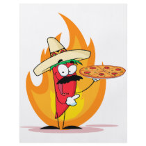 Sombrero Chile Chilli Pepper Holds Up Pizza Full Color Flyer