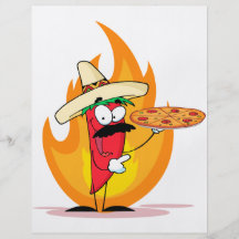 Sombrero Chile Chilli Pepper Holds Up Pizza Full Color Flyer