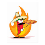 Sombrero Chile Chilli Pepper Holds Up Pizza Post Cards