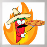 Sombrero Chile Chilli Pepper Holds Up Pizza Print