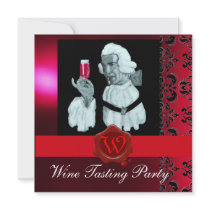 SOMMELIER WINE TASTING PARTY RED WAX SEAL MONOGRAM PERSONALISED ANNOUNCEMENT