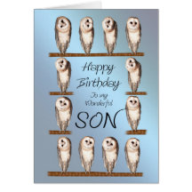 Son, Curious owls birthday card.