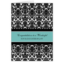 Son & Daughter In Law Wedding Congratulations Teal Greeting Cards