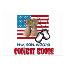 Son wears combat boots post card