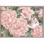 Song Sparrow and Pink Roses Flower Painting photo sculptures