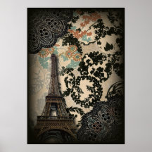 Sophisticated Paris Eiffel Tower Lace damask Poster