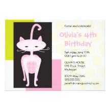 Sophisticated Pink Kitty Birthday Invitation