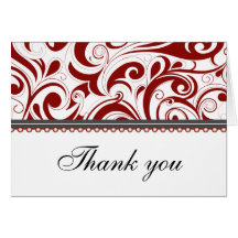Sophisticated Red Swirls Thank You Card