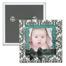 Sophisticated TealRibbon Damask Photogift Buttons