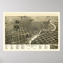 South Bend, IN Panoramic Map - 1890 Poster