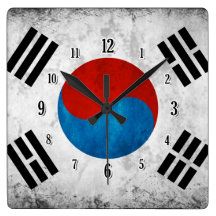 South Korean Flag Square Wallclocks