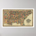 Southern States Railroad Map 1864 posters