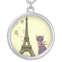 Soxy the Cat in Paris round pendant