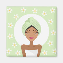 Spa salon fridge magnet with woman and plumeria