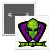 Space Alien 10th Birthday Gifts Button