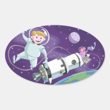 space walk astronaut couple having tea oval stickers
