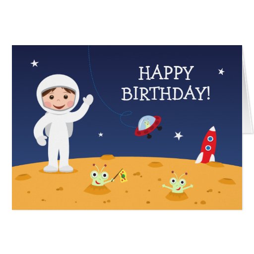 Spaceman on Mars Happy birthday greeting card | Zazzle