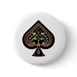 Spades Symbol: Orange & Red: Pinback Button