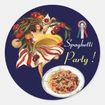 SPAGHETTI PARTY DANCE,ITALIAN KITCHEN AND TOMATOES ROUND STICKERS