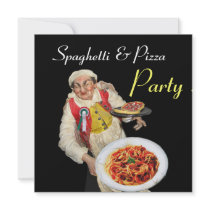 SPAGHETTI & PIZZA PARTY,ITALIAN KITCHEN red black Custom Announcement
