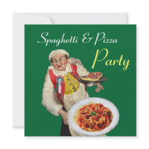 SPAGHETTI & PIZZA PARTY,ITALIAN KITCHEN red green Invites