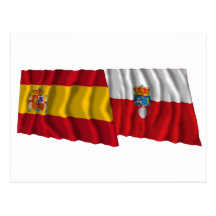 Spain and Cantabria waving flags Postcards
