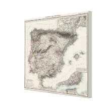 Spain and Portugal Map by Stieler Stretched Canvas Print